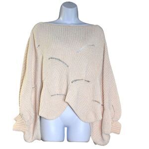 Cliché Oversized Chunky Knit Sweater Medium Ivory Batwing Cozy Chenille